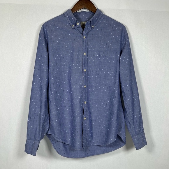 J. Crew Men's Casual Blue Button-Down Shirt with Textured Dots - Picture 1 of 12